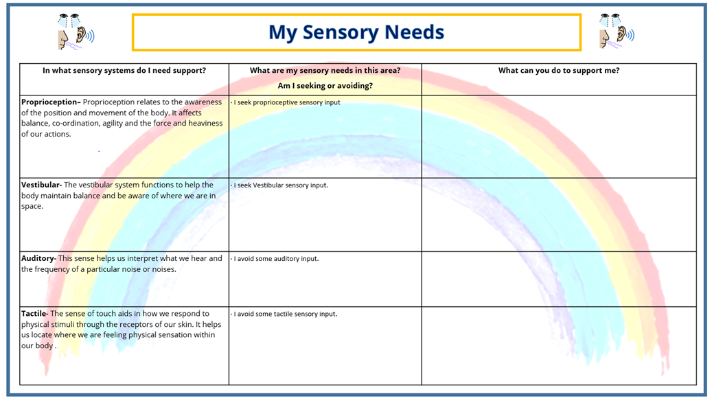 My Sensory needs template